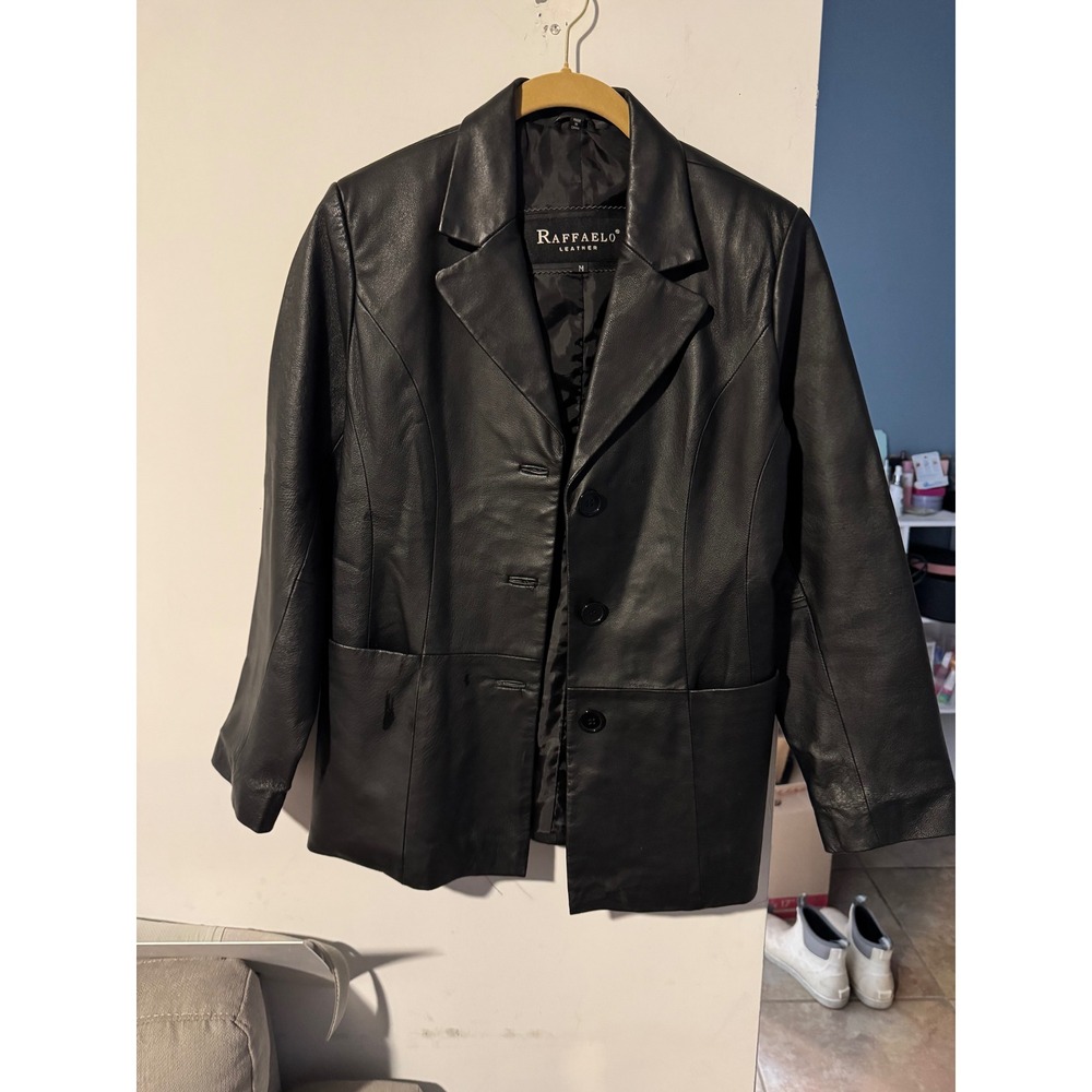 Raffaelo Vintage Genuine Leather Black Jacket   Womens Medium